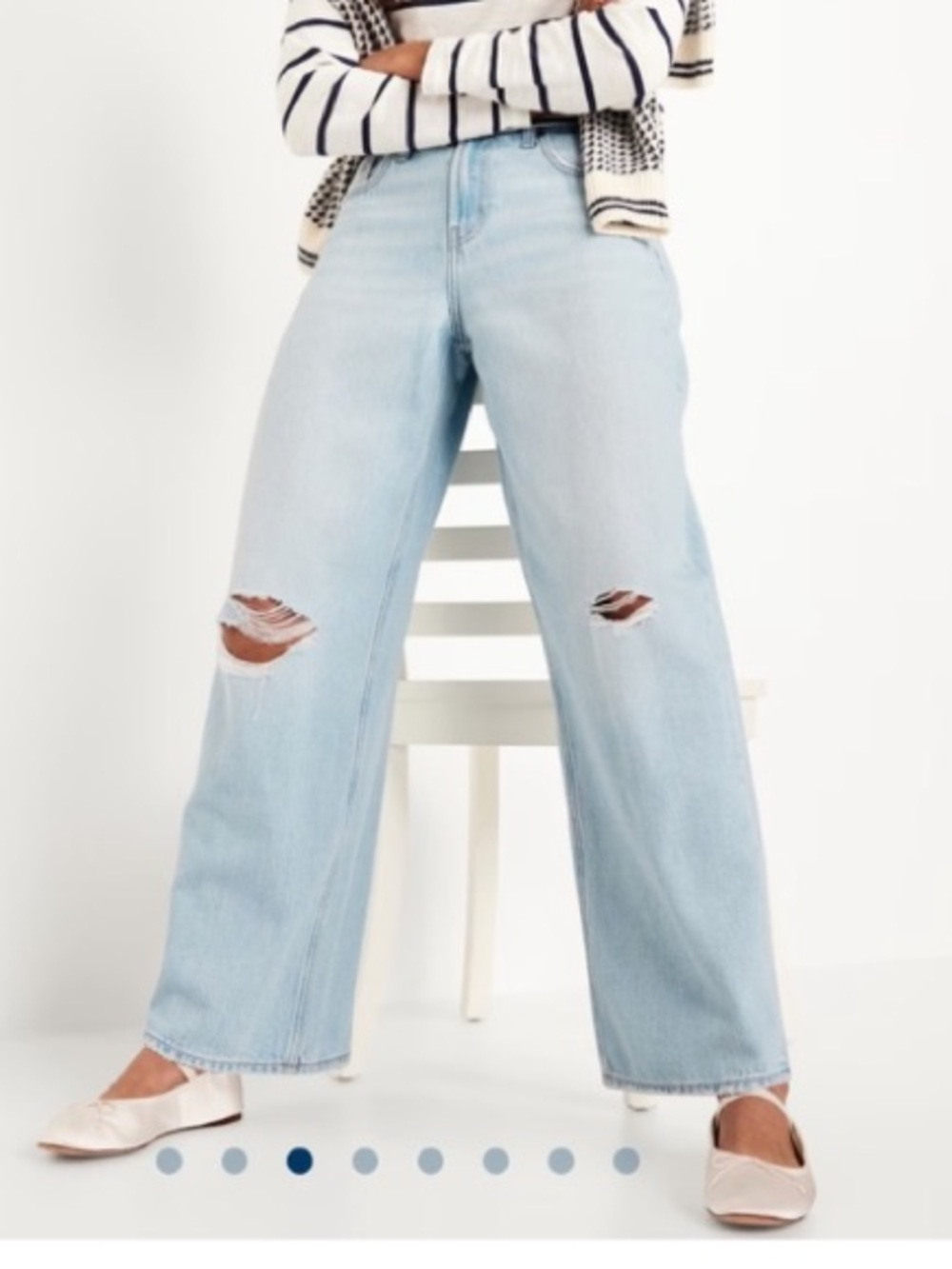 Light Wash High-Rise Wide-Leg Distressed Jeans - Light Blue